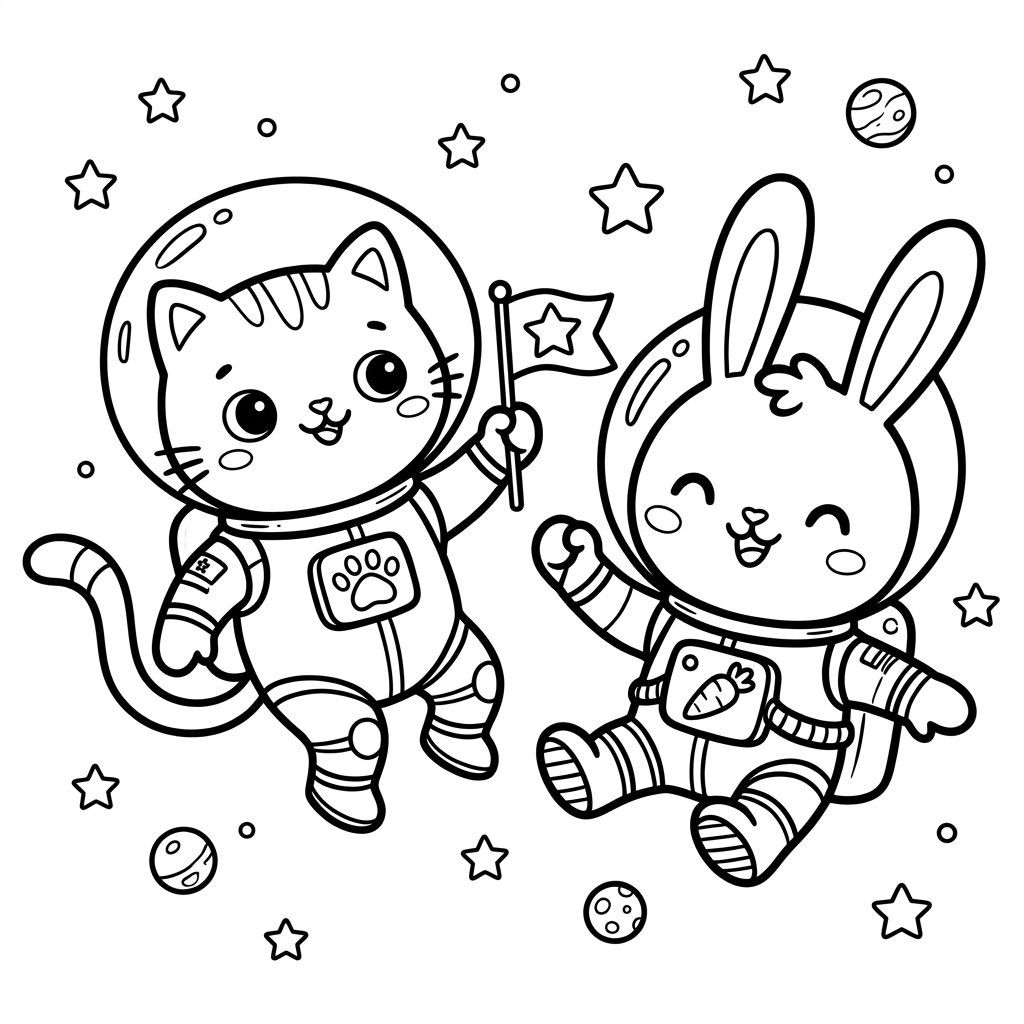 Doodle astronautas kawaii en el espacio